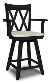 6317 (24" Double X-Back Swivel Counter Stool w/ Arms & Wood Seat)